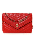 Goatskin Chevron Quilted Statement Wallet On Chain WOC Red wholesalehk.shop