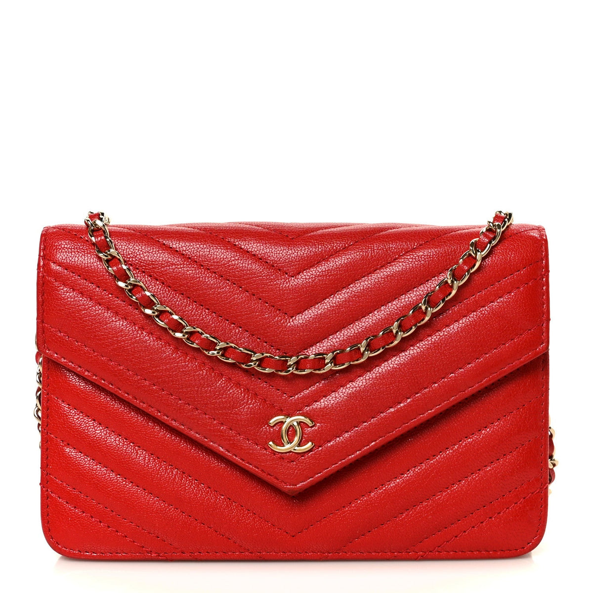 Goatskin Chevron Quilted Statement Wallet On Chain WOC Red wholesalehk.shop