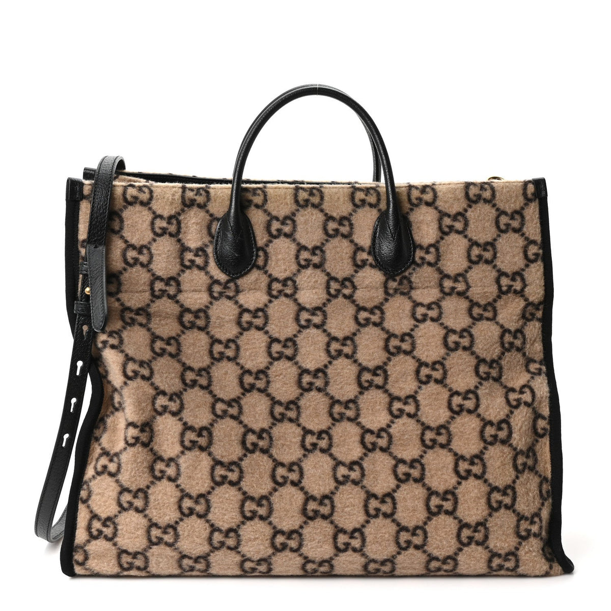 Covered Wool GG Monogram Large Tote Bag Beige Ebony wholesalehk.shop