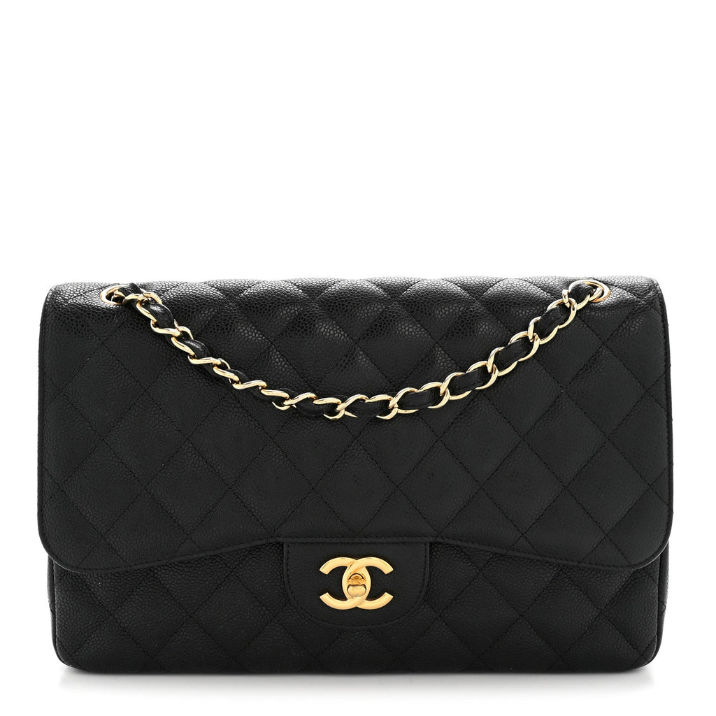 Caviar Quilted Jumbo Double Flap Black wholesalehk.shop