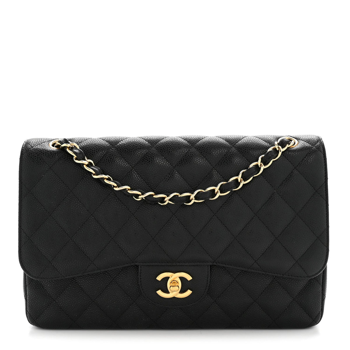 Caviar Quilted Jumbo Double Flap Black wholesalehk.shop