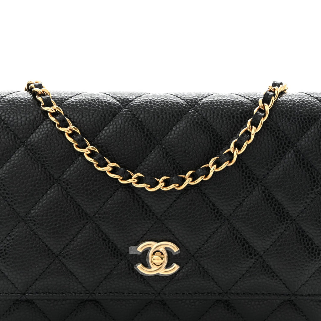 Caviar Quilted CC Turnlock Wallet On Chain WOC Black wholesalehk.shop