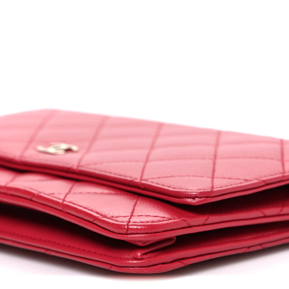 Lambskin Quilted Wallet On Chain WOC Dark Pink wholesalehk.shop