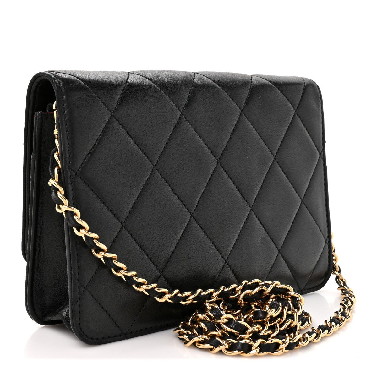Lambskin Quilted Golden Class Wallet on Chain WOC Black wholesalehk.shop