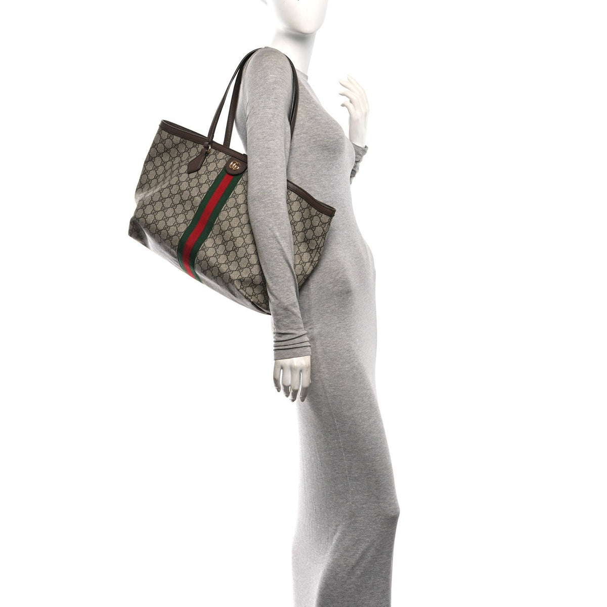 GG Supreme Monogram Textured Calfskin Web Medium Ophidia Shopping Tote Beige Ebony New Acero wholesalehk.shop