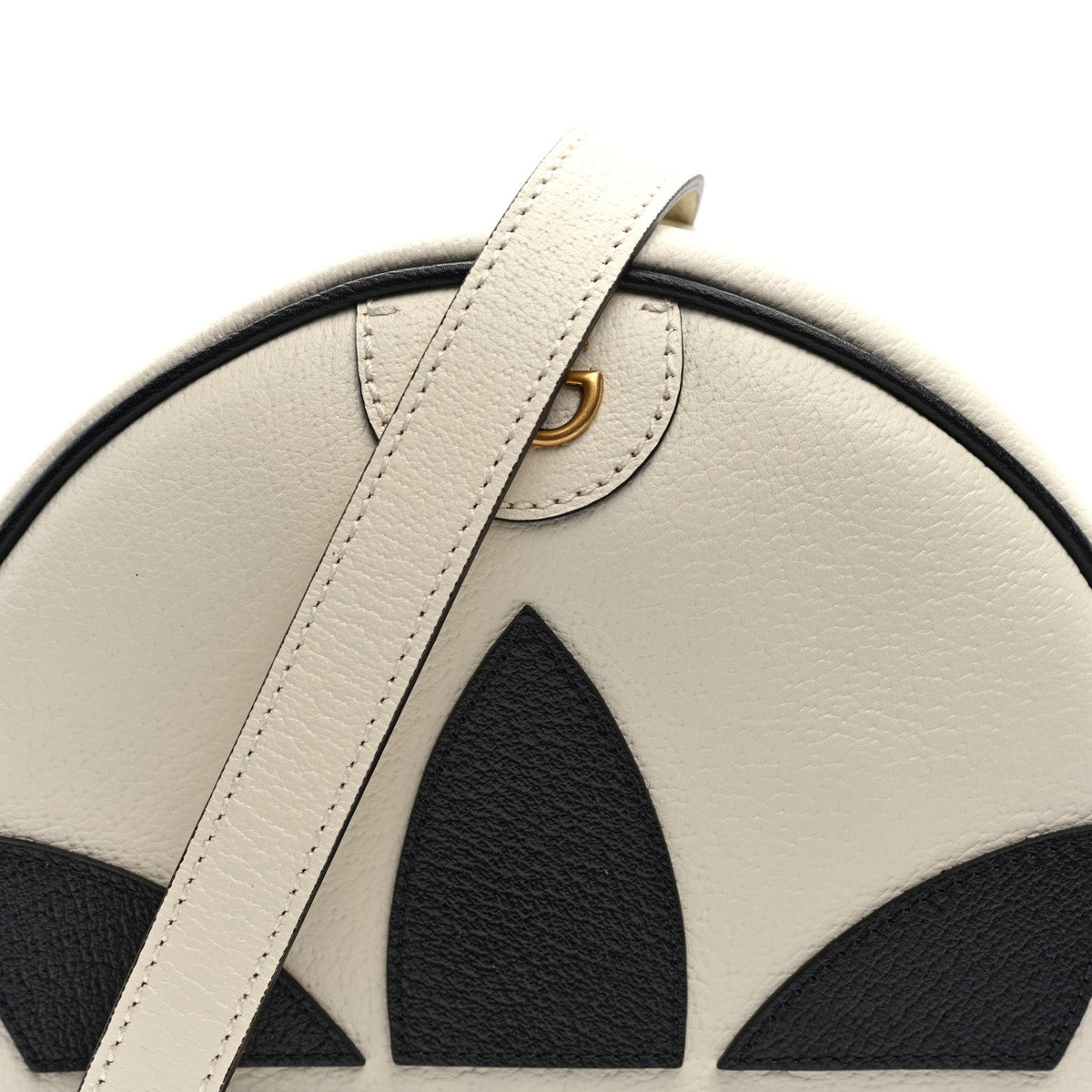 X ADIDAS Textured Dollar Calfskin Web Trefoil Logo Small Ophidia Round Shoulder Bag Off White Black wholesalehk.shop