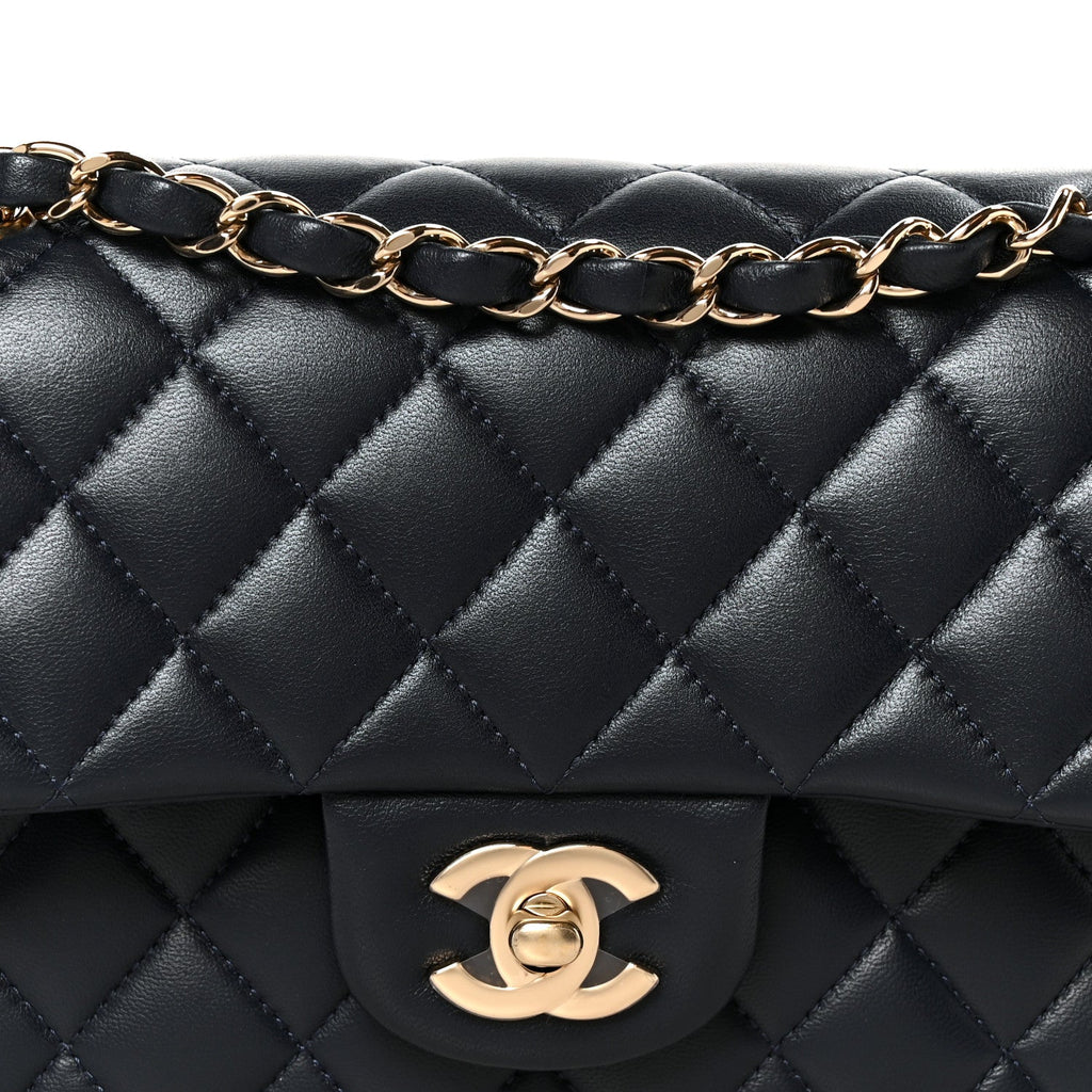 Lambskin Quilted Small Double Flap Navy wholesalehk.shop
