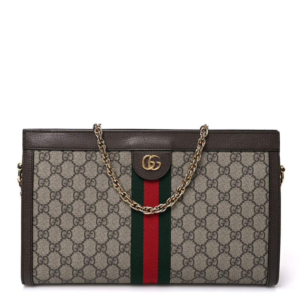GG Supreme Monogram Web Medium Ophidia Chain Shoulder Bag Brown wholesalehk.shop