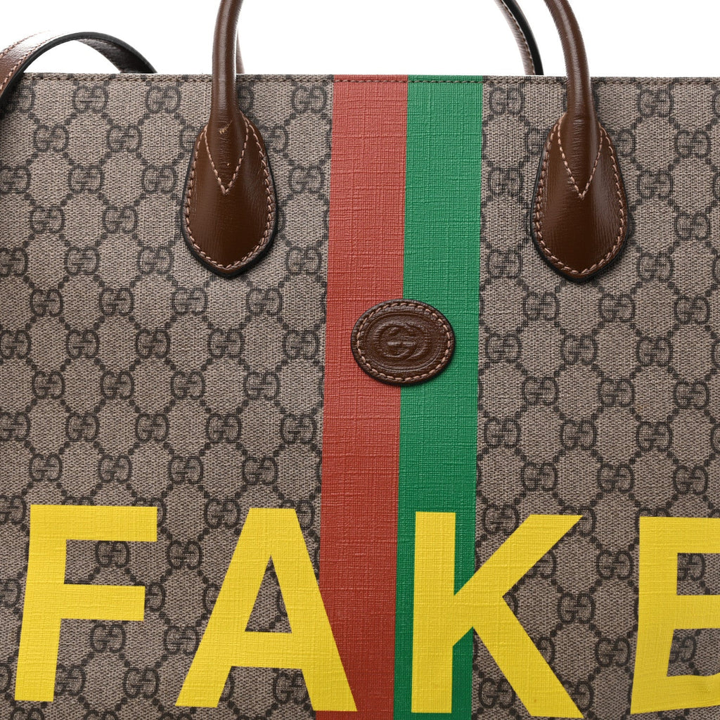 GG Supreme Monogram Fake/Not Large Retro Interlocking G Tote Bag Beige Brown Sugar wholesalehk.shop