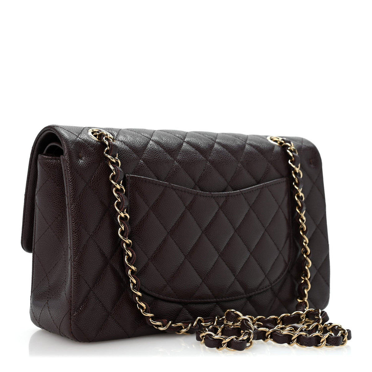 Caviar Quilted Medium Double Flap Dark Brown wholesalehk.shop