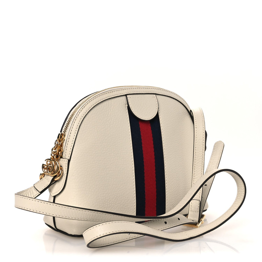 Textured Dollar Calfskin Web Small Ophidia Dome Shoulder Bag Mystic White wholesalehk.shop