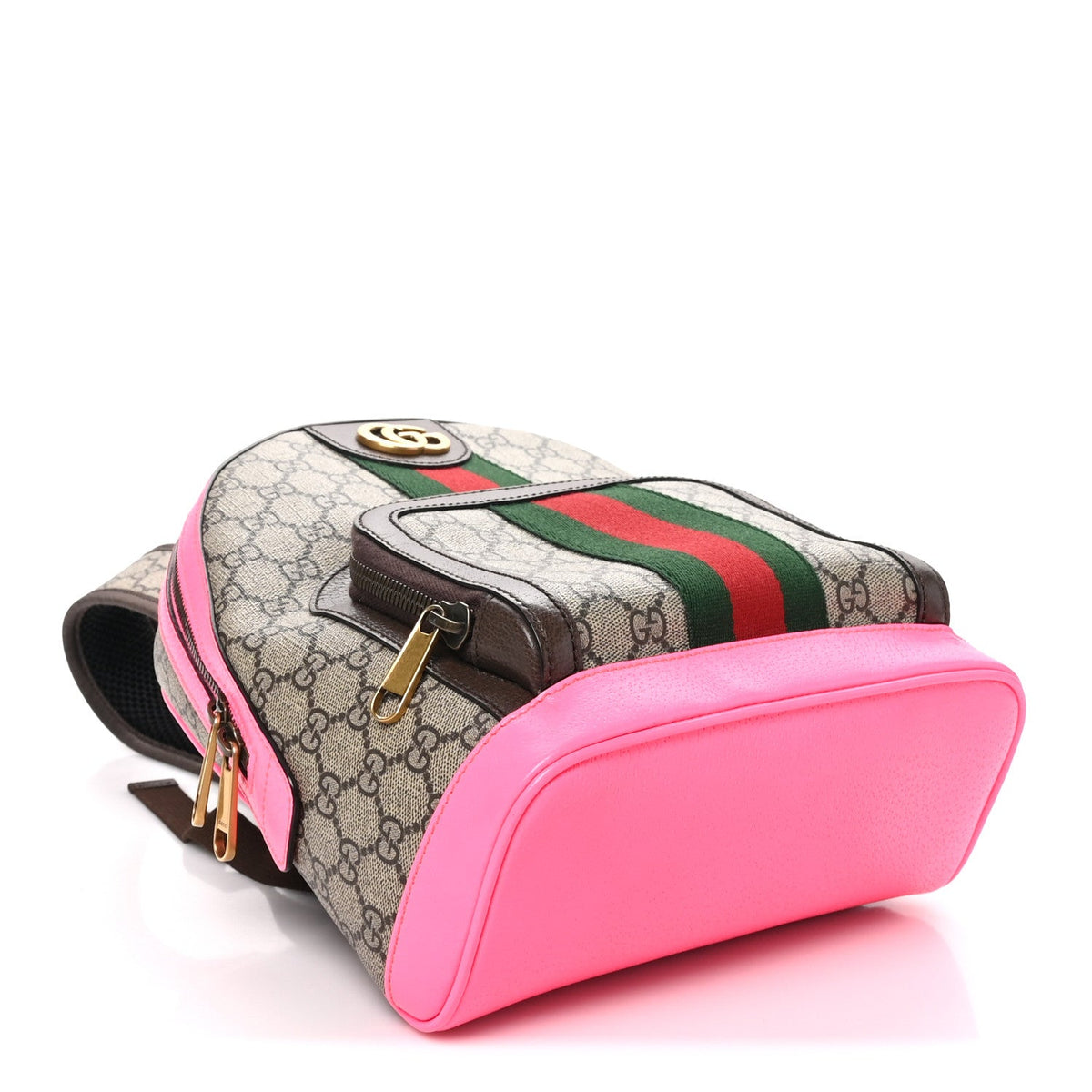 GG Supreme Monogram Textured Dollar Calfskin Web Small Ophidia Day Backpack Beige Ebony Fluorescent Fuchsia wholesalehk.shop