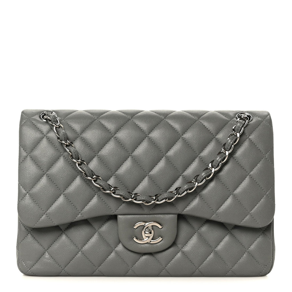 Caviar Quilted Jumbo Double Flap Grey wholesalehk.shop
