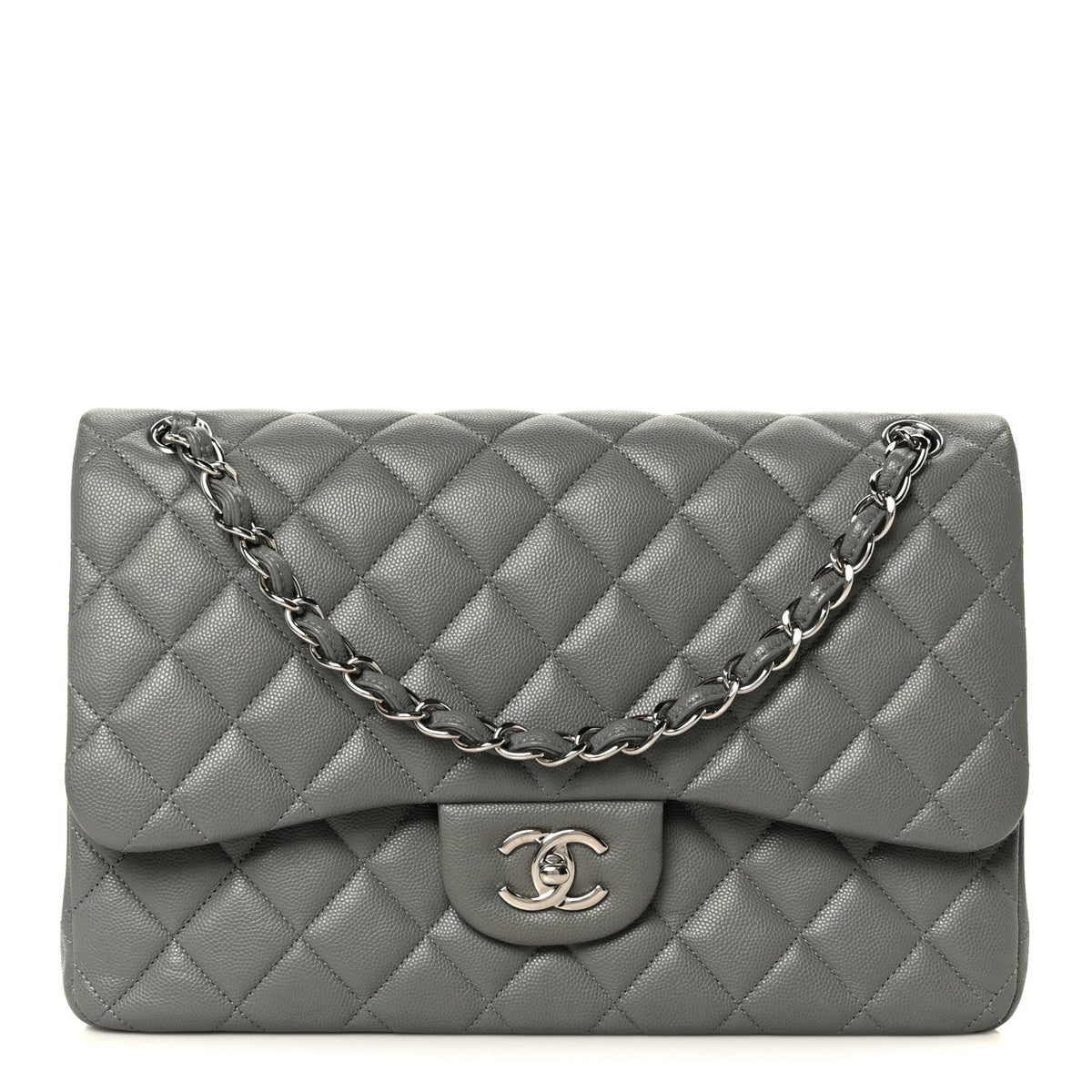Caviar Quilted Jumbo Double Flap Grey wholesalehk.shop