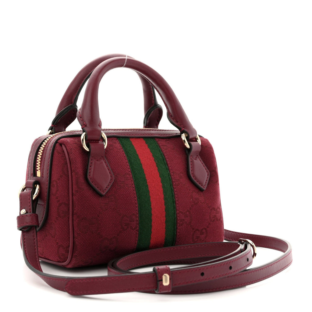 GG Supreme Monogram Textured Dollar Calfskin Web Super Mini Ophidia Top Handle Bowler Bag Rosso Ancora wholesalehk.shop