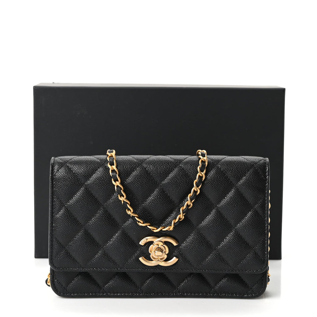 Caviar Quilted Camellia Wallet On Chain WOC Black wholesalehk.shop