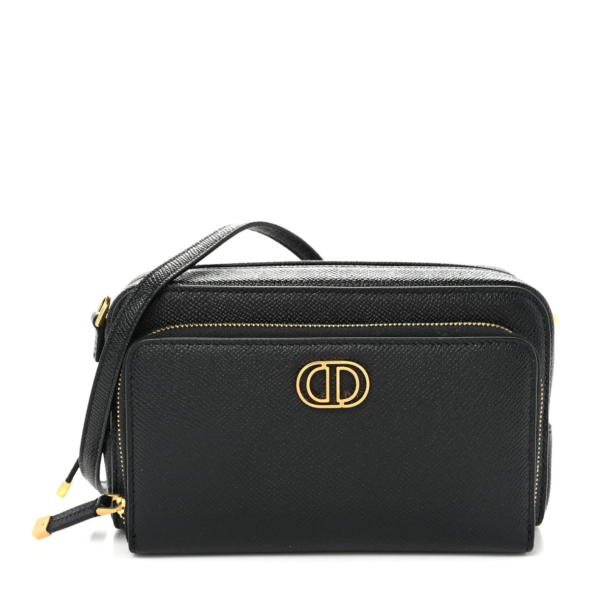 Grained Calfskin Caro Double Pouch Black wholesalehk.shop