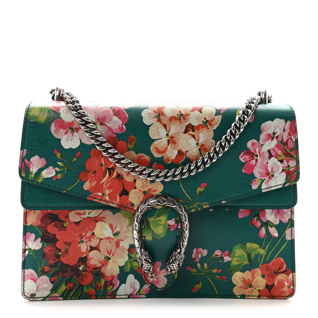 Calfskin Blooms Print Medium Dionysus Shoulder Bag Bright Emerald Multicolor wholesalehk.shop