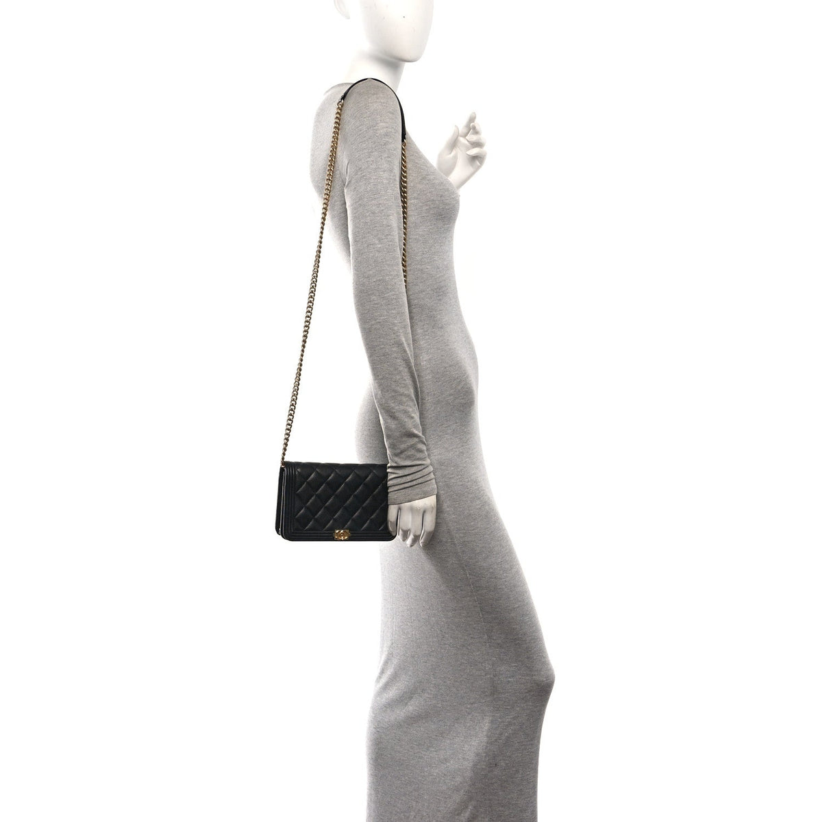 Caviar Quilted Boy Wallet On Chain WOC Black wholesalehk.shop