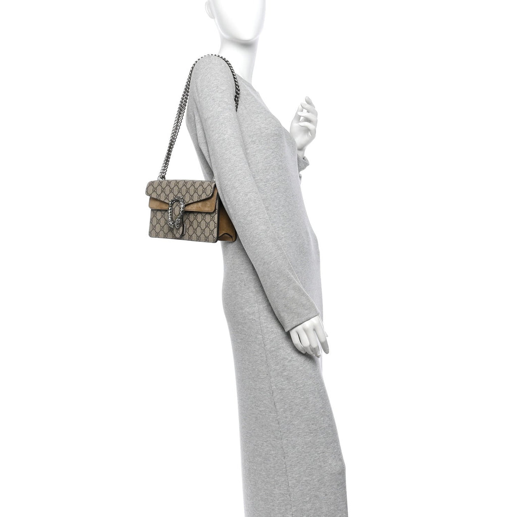 GG Supreme Monogram Suede Crystal Small Dionysus Shoulder Bag Beige Ebony Taupe wholesalehk.shop