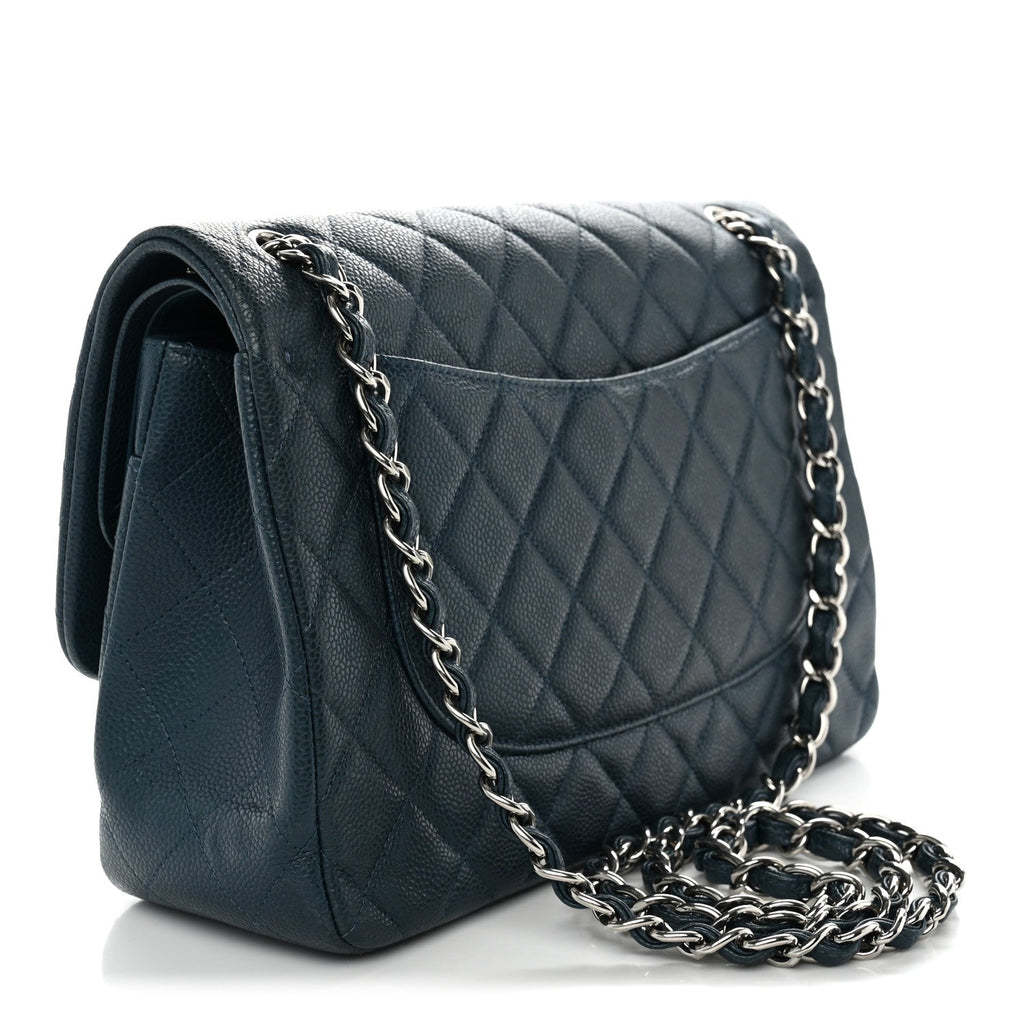 Metallic Caviar Quilted Jumbo Double Flap Dark Blue wholesalehk.shop