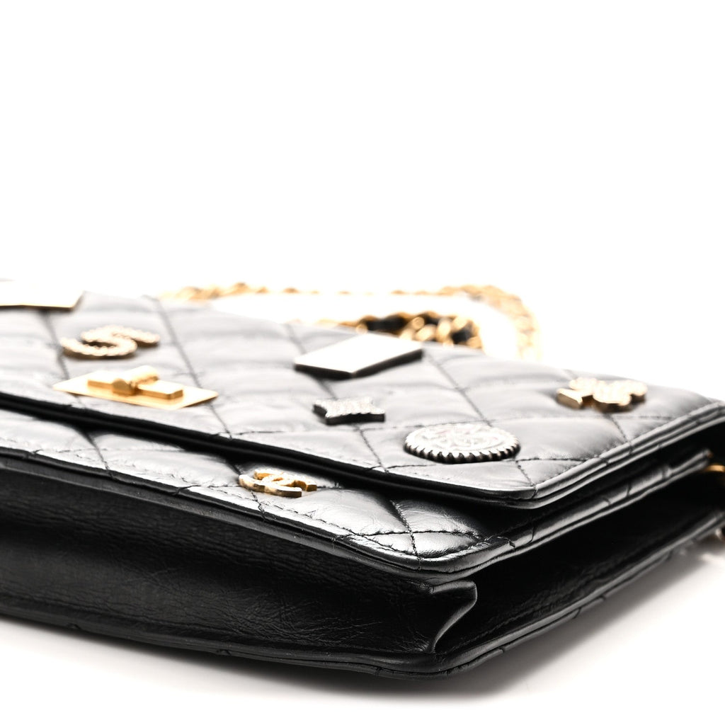 Aged Calfskin Lucky Charms Casino 2.55 Reissue Wallet on Chain WOC Black wholesalehk.shop