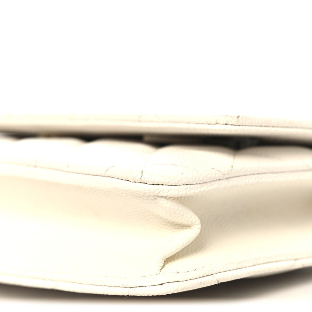 Shiny Caviar Quilted Flap Charm Wallet On Chain WOC White wholesalehk.shop