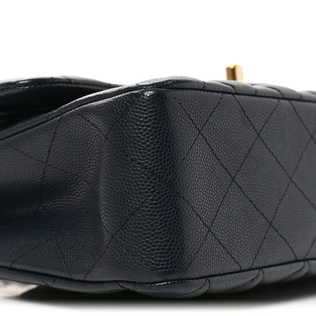 Caviar Quilted Small Double Flap Dark Navy wholesalehk.shop