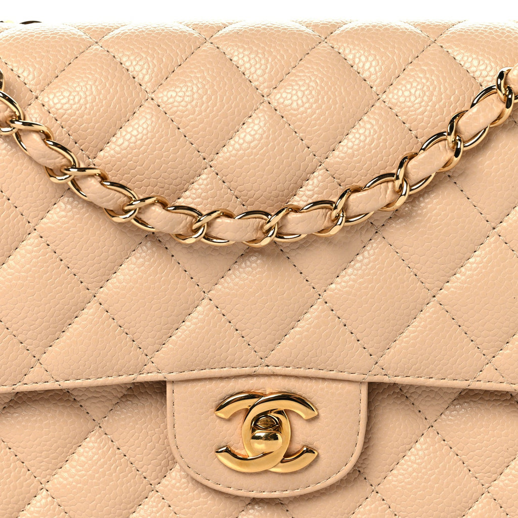 Caviar Quilted Medium Double Flap Beige wholesalehk.shop
