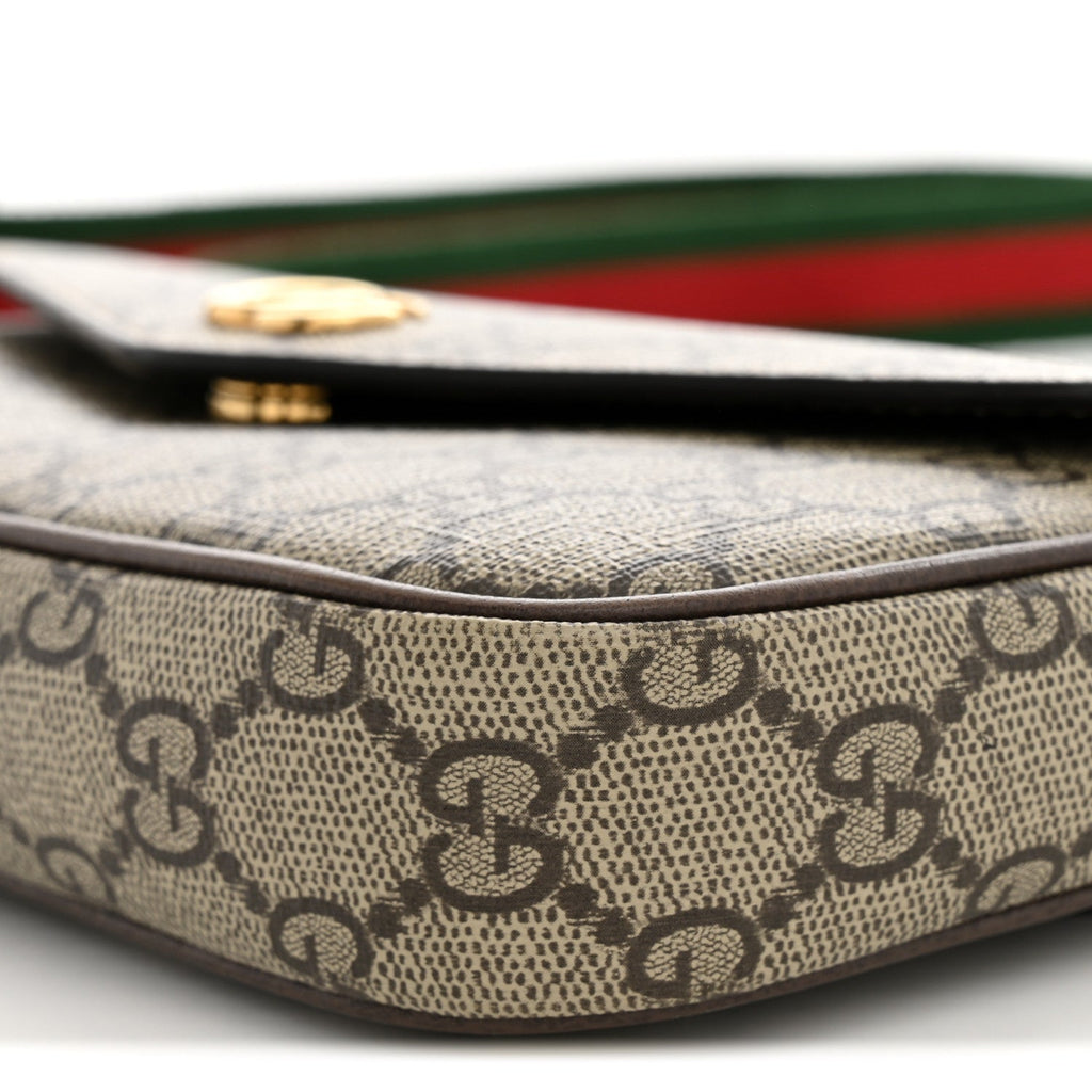 GG Supreme Monogram Textured Dollar Calfskin Web Mini Ophidia Envelope Shoulder Bag Beige Ebony wholesalehk.shop