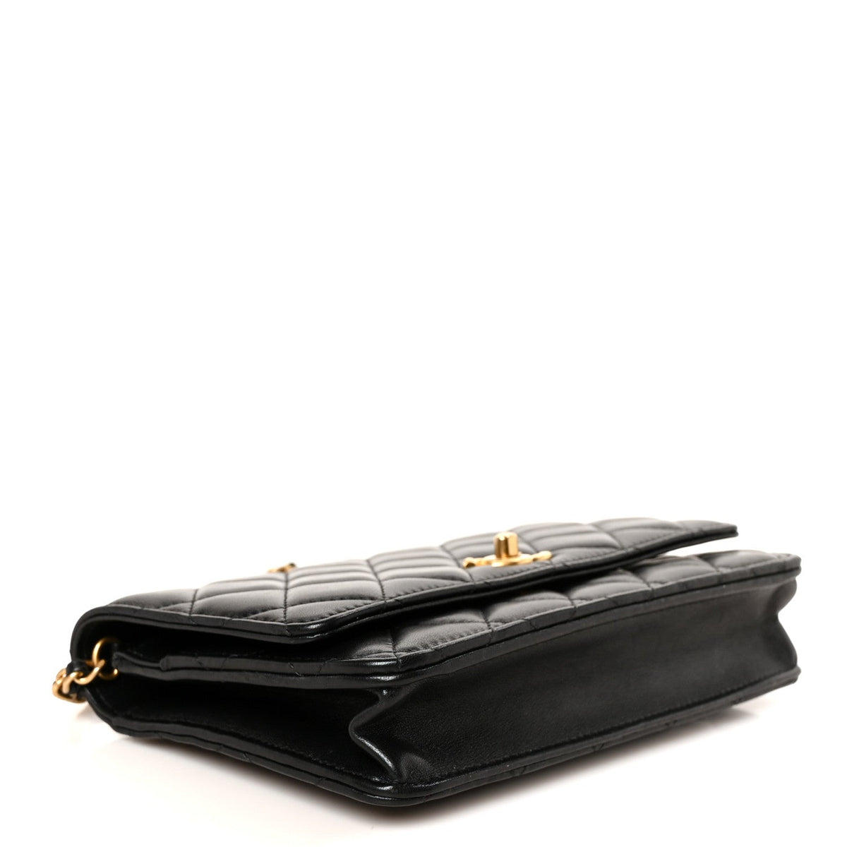 Lambskin Quilted CC Pearl Crush Wallet on Chain WOC Black wholesalehk.shop