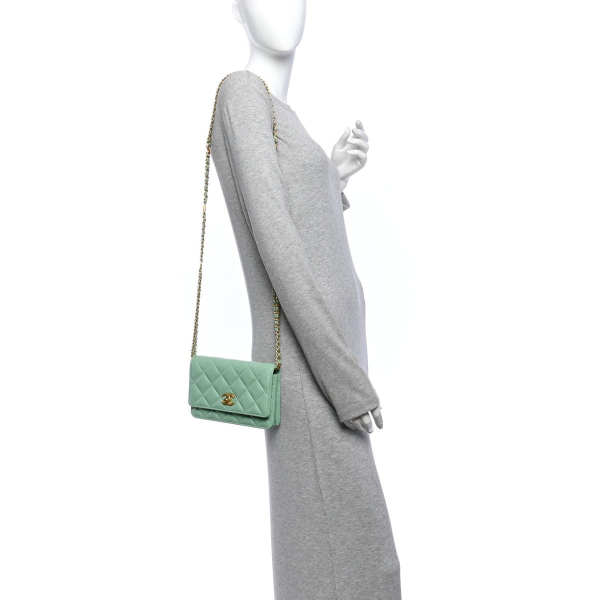 Lambskin Quilted Logo WOC Wallet On Chain Green wholesalehk.shop