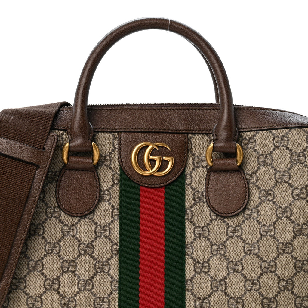 GG Supreme Monogram Textured Calfskin Web Medium Ophidia Briefcase Beige Ebony New Acero wholesalehk.shop