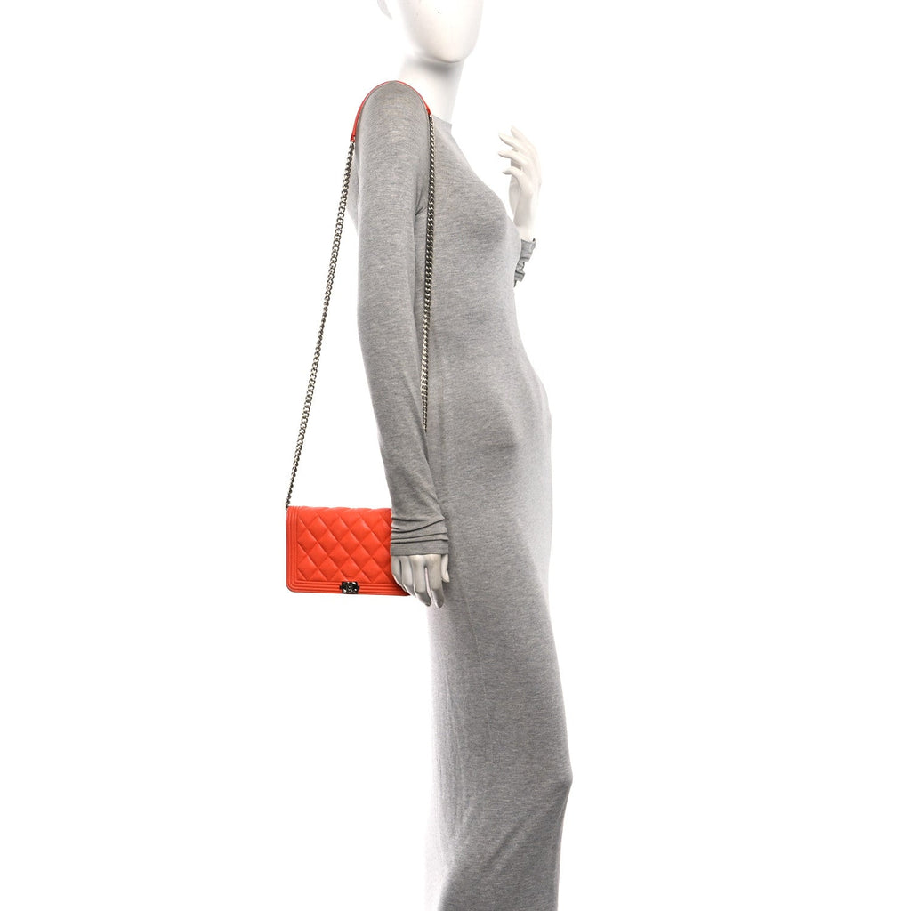 Caviar Quilted Boy Wallet On Chain WOC Orange wholesalehk.shop