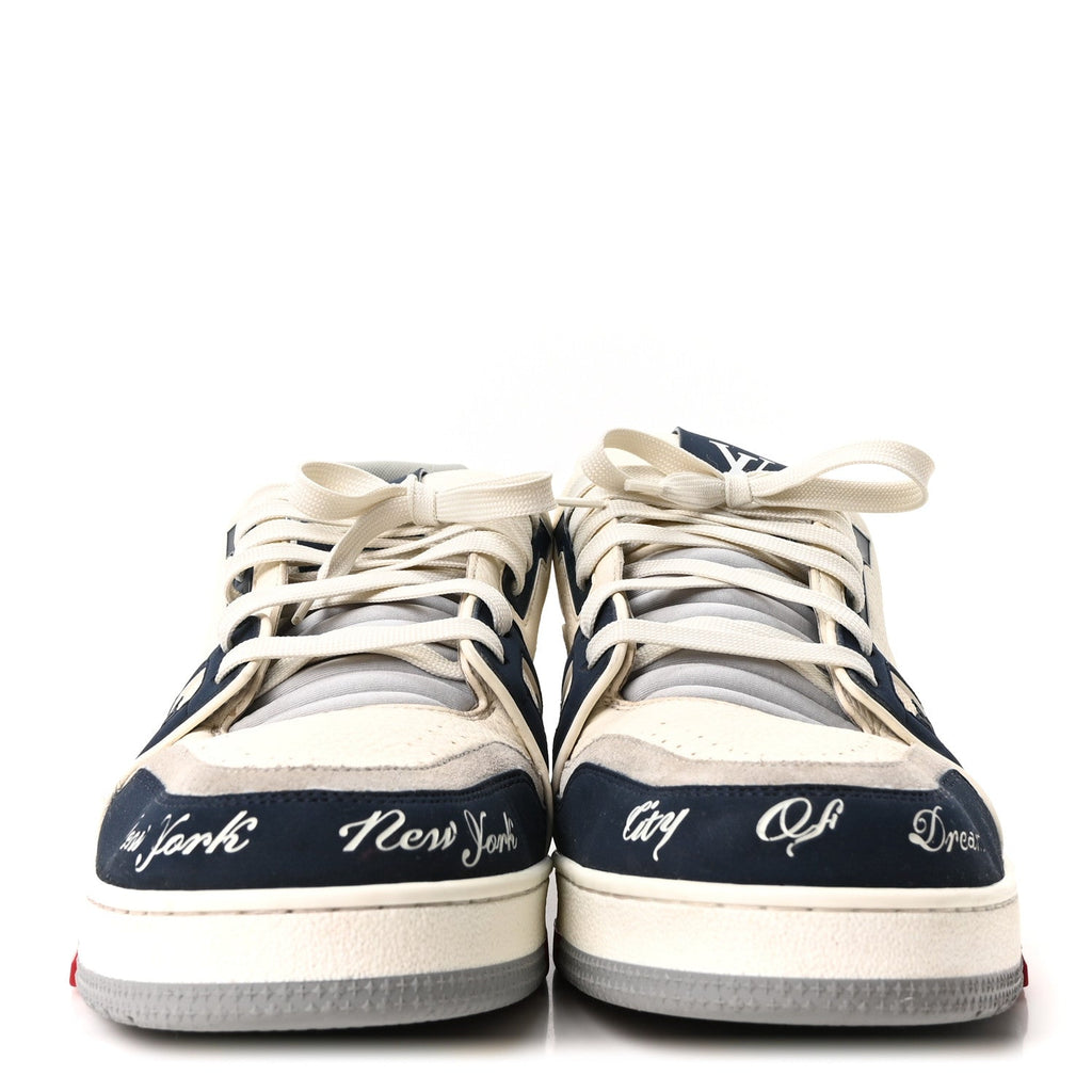 Calfskin Mens New York City of Dreams LV Trainer Maxi Sneakers 11 White Navy £¨ Direct shipment via from wholesalehk.shop