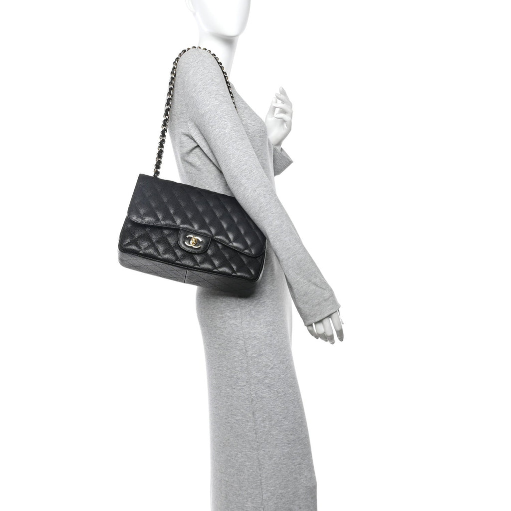 Caviar Quilted Jumbo Double Flap Black wholesalehk.shop