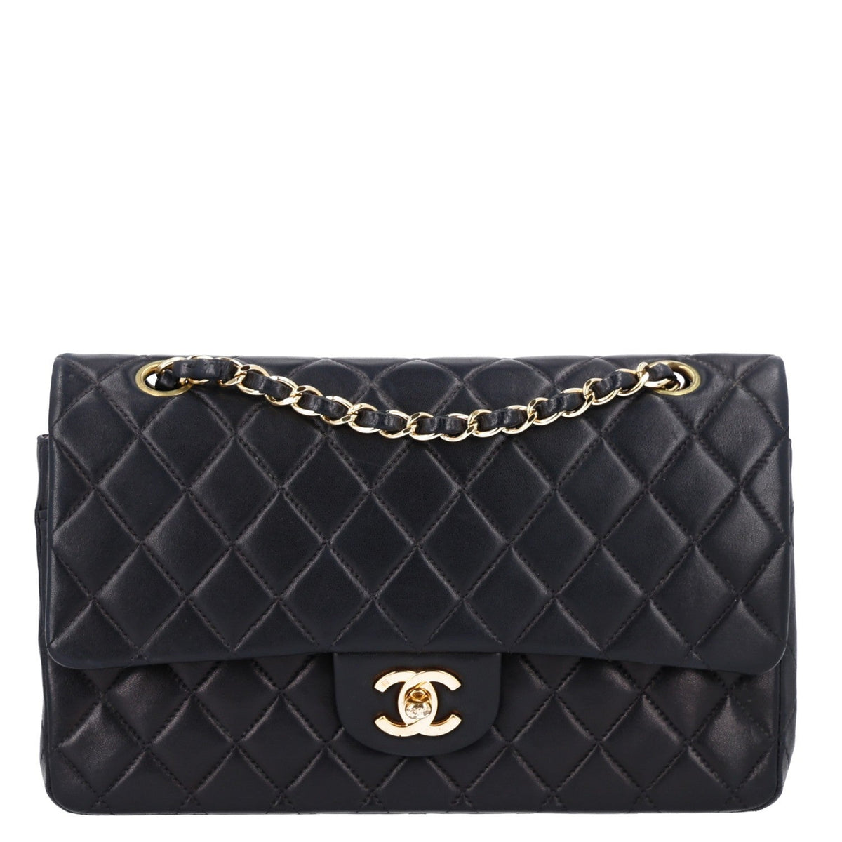 Lambskin Quilted Medium Double Flap Black wholesalehk.shop