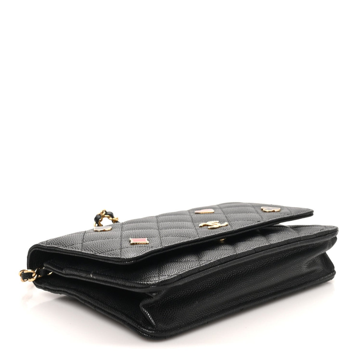 Caviar Quilted Enamel Coco Casino Wallet On Chain WOC Black wholesalehk.shop