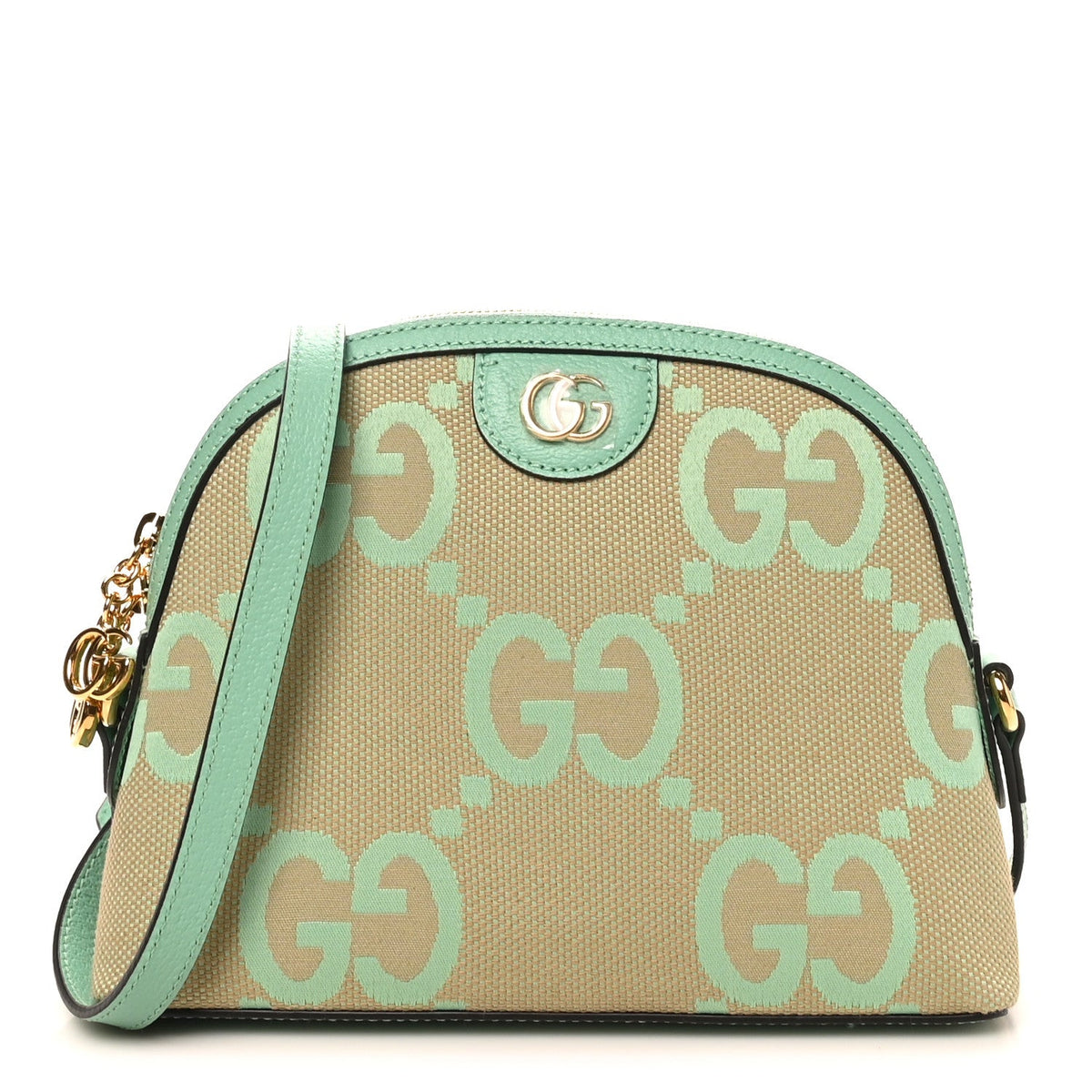 Monogram Jumbo GG Textured Dollar Calfskin Small Ophidia Dome Shoulder Bag Beige Pepperlight Mint wholesalehk.shop