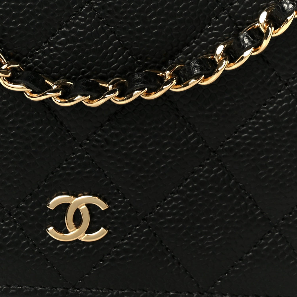Caviar Quilted Wallet on Chain WOC Black wholesalehk.shop