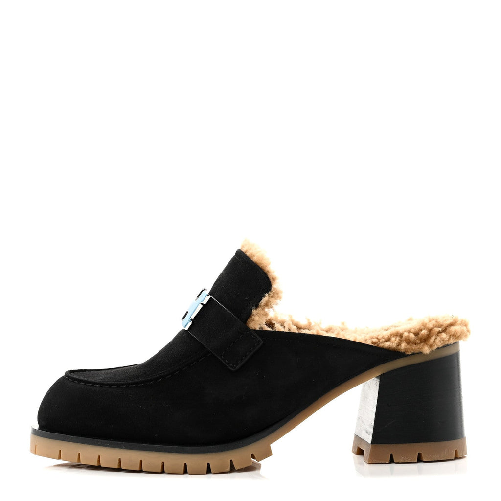 Suede Goatskin Woolskin Flore 60 Mules 36.5 Black Camel wholesalehk.shop