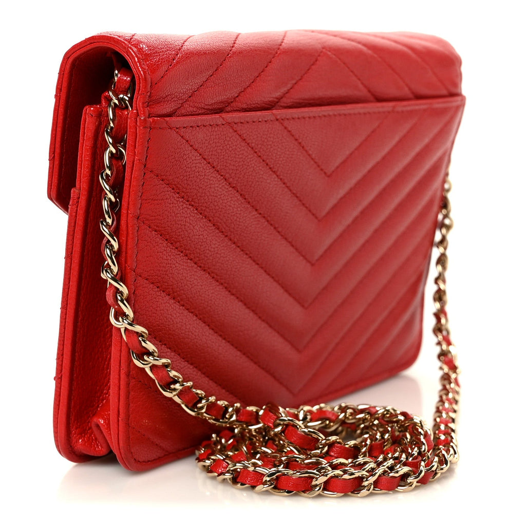 Goatskin Chevron Quilted Statement Wallet On Chain WOC Red wholesalehk.shop