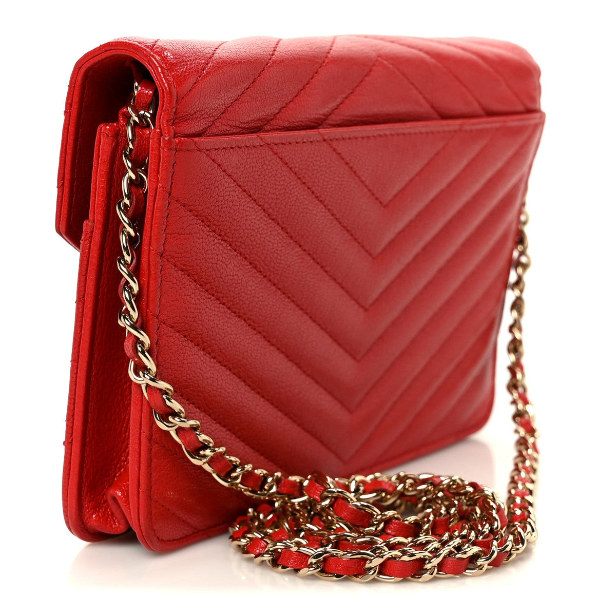 Goatskin Chevron Quilted Statement Wallet On Chain WOC Red wholesalehk.shop