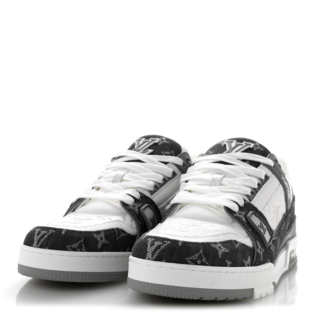 Calfskin Embossed Monogram Denim Mens LV Trainer Sneakers 10 Grey £¨ Direct shipment via from wholesalehk.shop