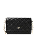 Calfskin Quilted Maxi Pearl Wallet On Chain WOC Black wholesalehk.shop