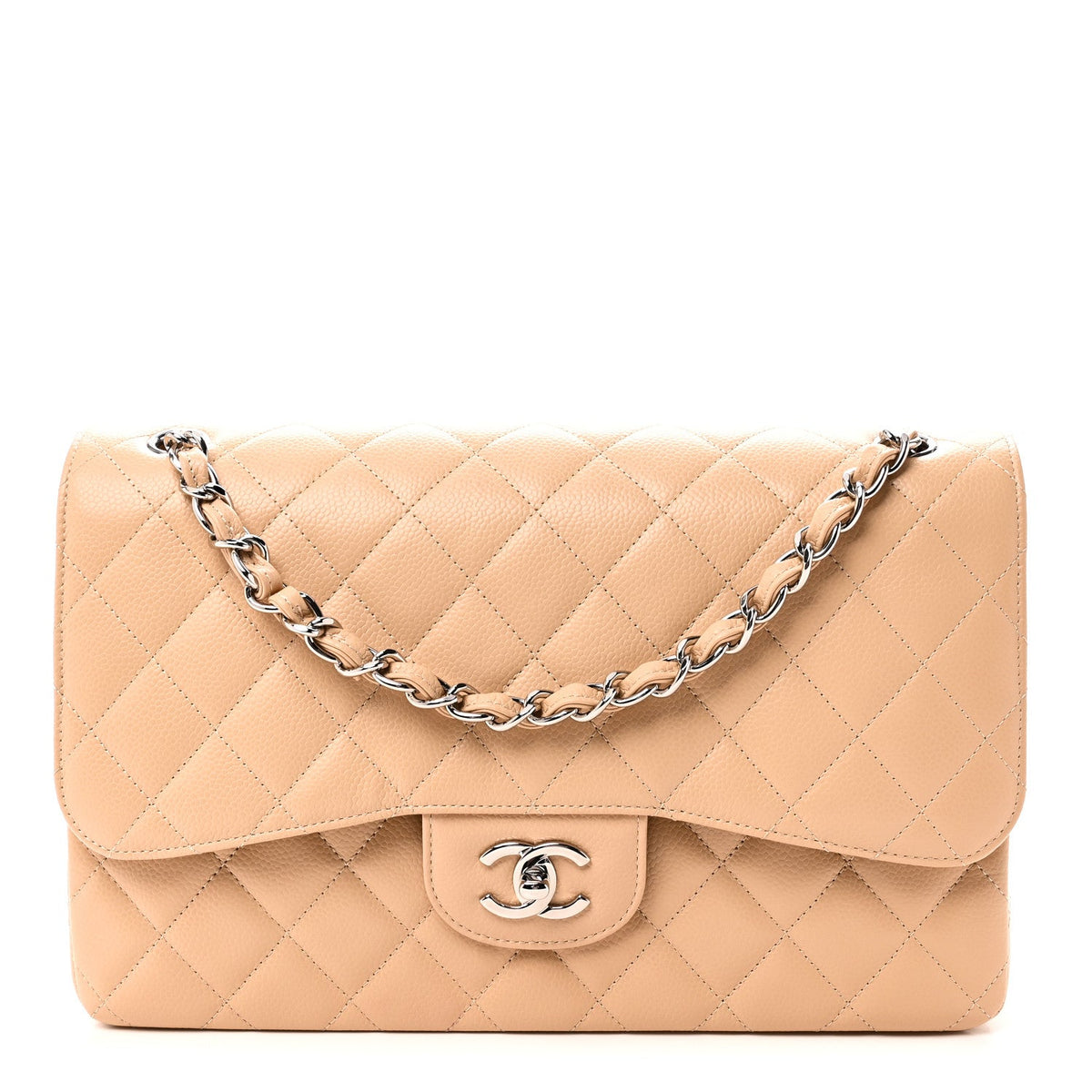 Caviar Quilted Jumbo Double Flap Beige wholesalehk.shop