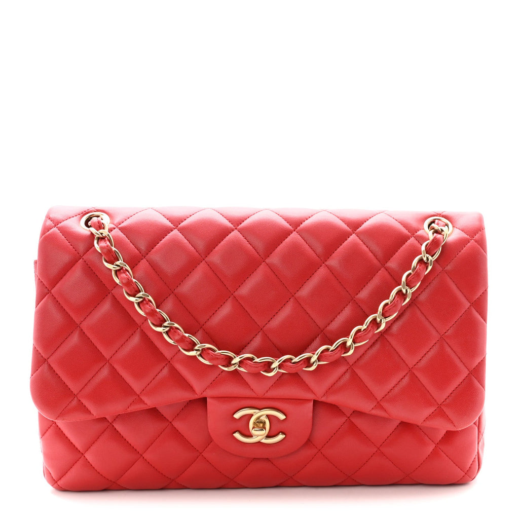 Lambskin Quilted Jumbo Double Flap Red wholesalehk.shop
