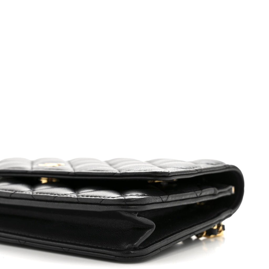 Lambskin Quilted Wallet On Chain WOC Black wholesalehk.shop