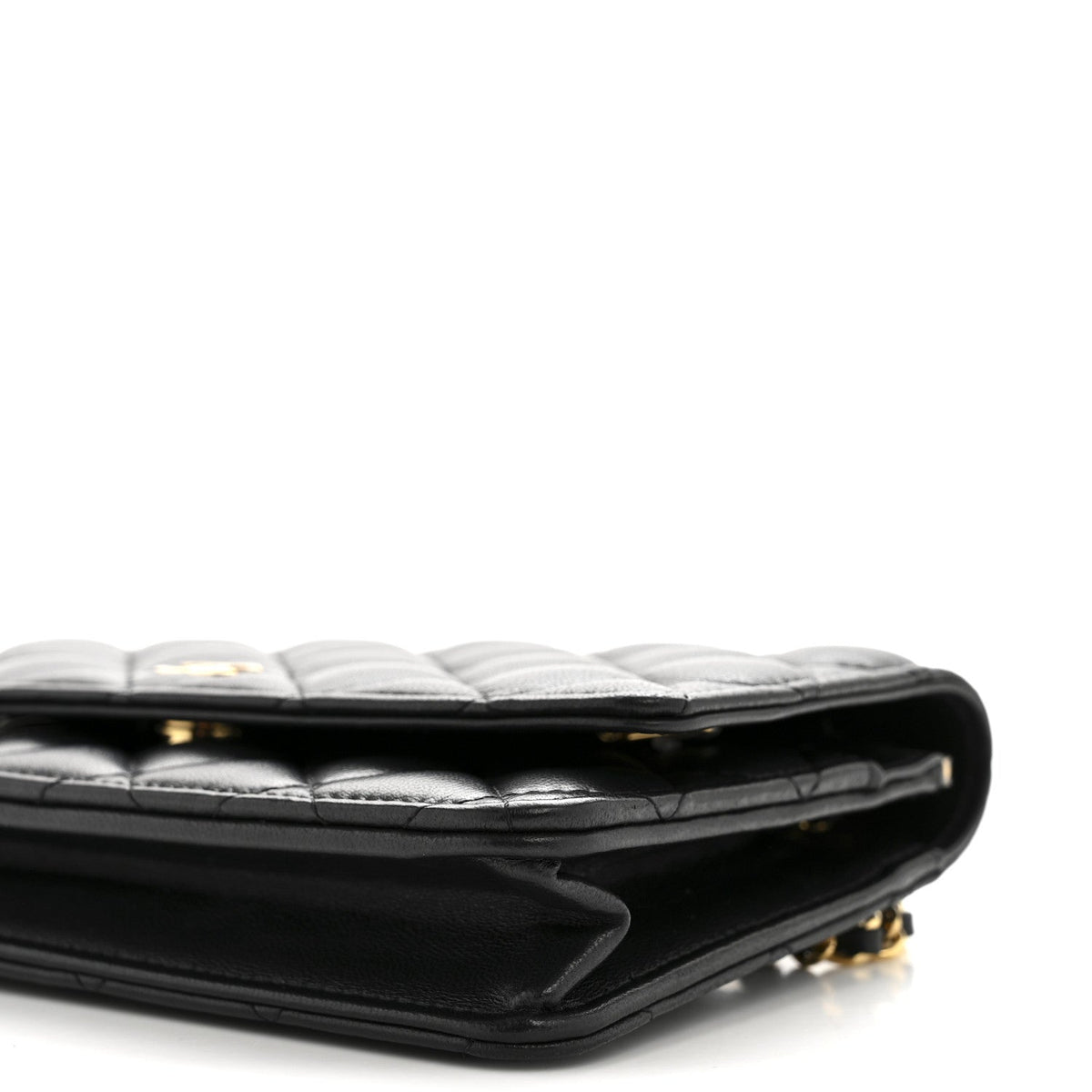 Lambskin Quilted Wallet On Chain WOC Black wholesalehk.shop
