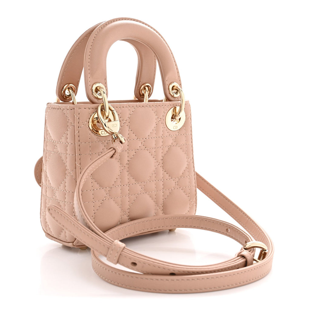 Lambskin Cannage Micro Lady Dior Rose Des Vents wholesalehk.shop